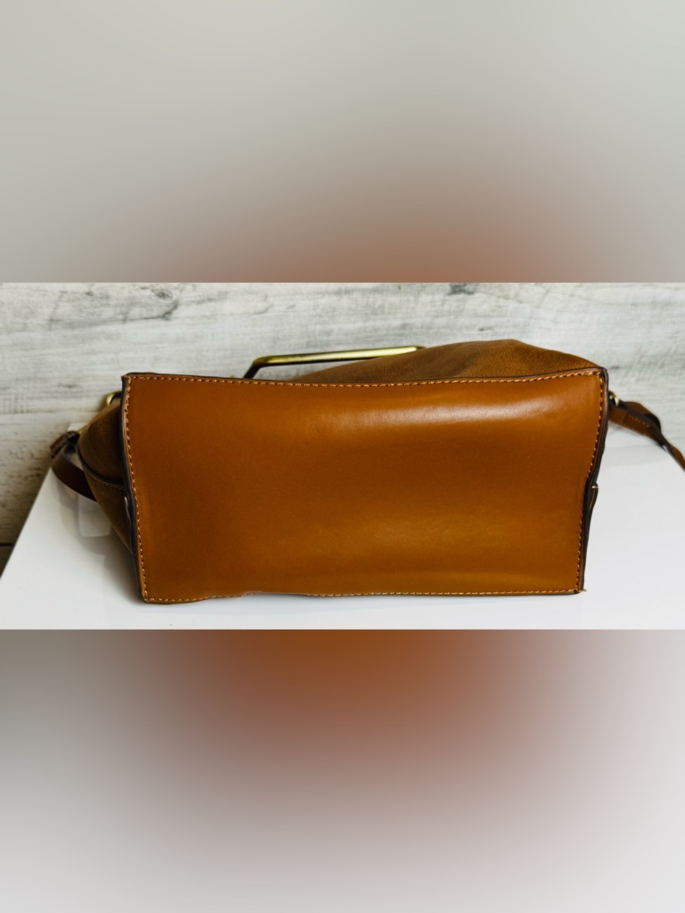 Elle Jae Gypset Brown Faux Leather Tote w/ Gold Bar Handles with Crossbody Strap - Picture 6 of 15